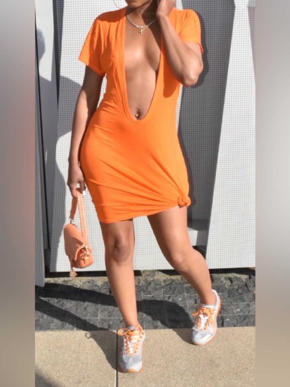 #27 Women's Orange Maxi Scoop Neck Dress